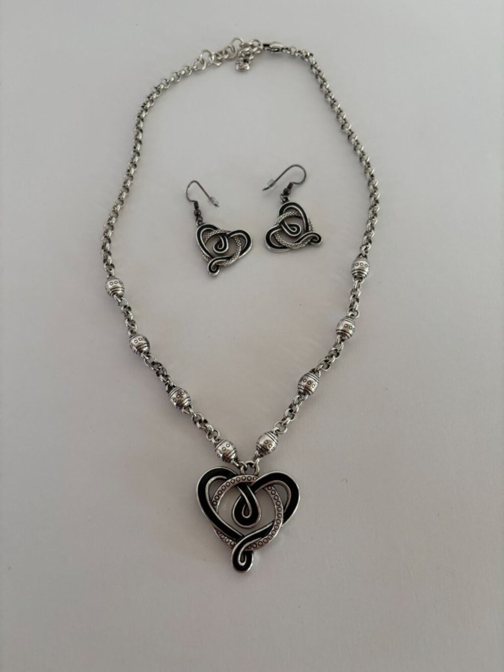 Brighton Sausalito Heart Pendant Necklace Earrings Set Jewelry Gift Silver Tone - Picture 12 of 13